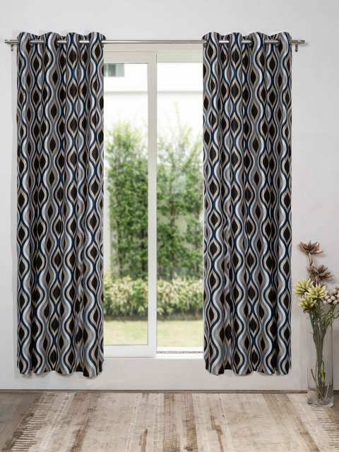 

SHIVANAA HOMES Cream-Coloured & Blue Set of 2 Geometric Door Curtain