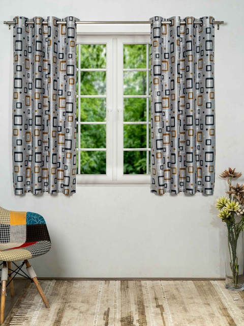 

SHIVANAA HOMES Silver-Toned & Black Set of 2 Geometric Window Curtain
