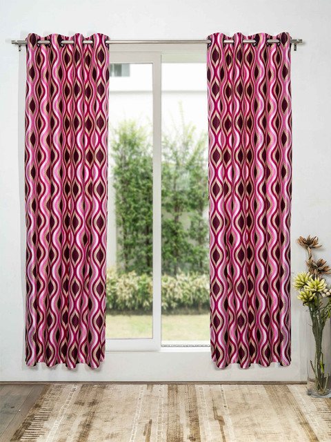 

SHIVANAA HOMES Set of 2 Cream & Purple Floral Printed Long Door Curtains