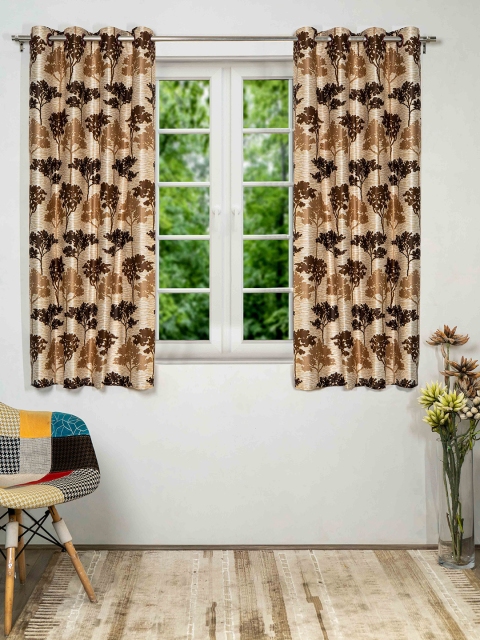 

SHIVANAA HOMES Cream-Coloured & Brown Set of 2 Floral Window Curtain