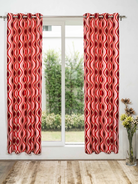 

SHIVANAA HOMES Cream-Coloured & Red Set of 2 Geometric Door Curtains