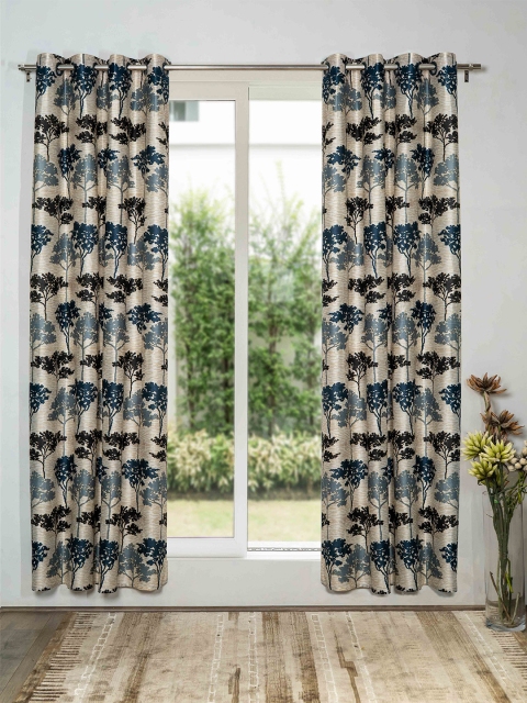 

SHIVANAA HOMES Cream-Coloured & Blue Set of 2 Floral Door Curtain