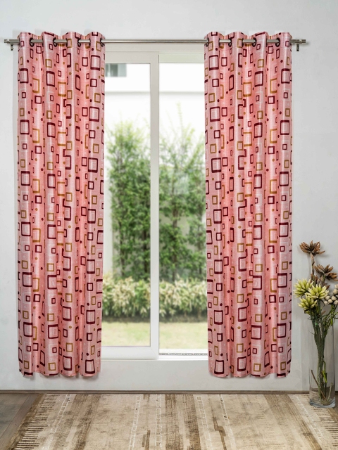 

SHIVANAA HOMES Pink & Burgundy Set of 2 Geometric Door Curtain