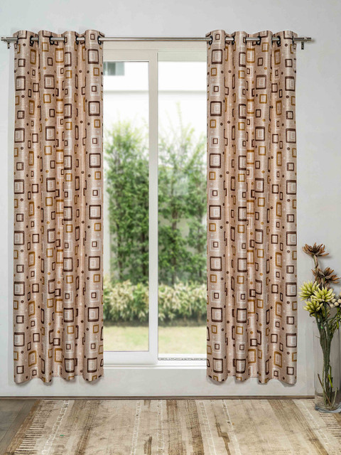 

SHIVANAA HOMES Beige & Brown Set of 2 Geometric Long Door Curtains
