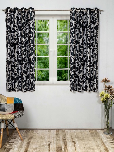 

SHIVANAA HOMES Black & White Set of 2 Floral Window Curtain