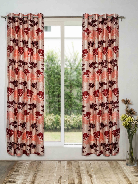 

SHIVANAA HOMES Set of 2 Cream & Pink Floral Printed Long Door Curtains