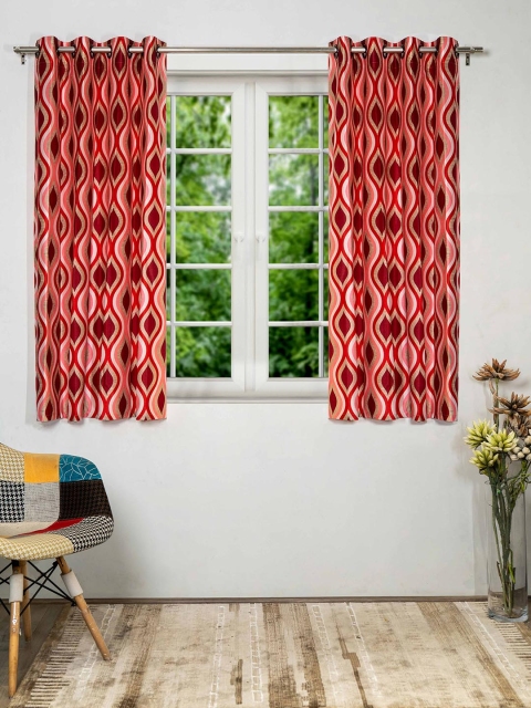 

SHIVANAA HOMES Cream-Coloured & Red Set of 2 Geometric Window Curtain