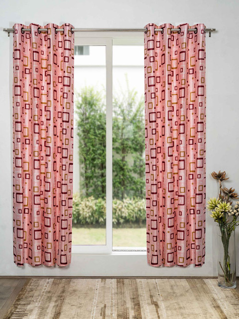 

SHIVANAA HOMES Set of 2 Pink & Maroon Geometric Long Door Curtain