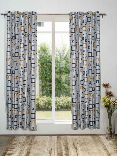 

SHIVANAA HOMES Silver-Toned & Blue Set of 2 Geometric Long Door Curtain