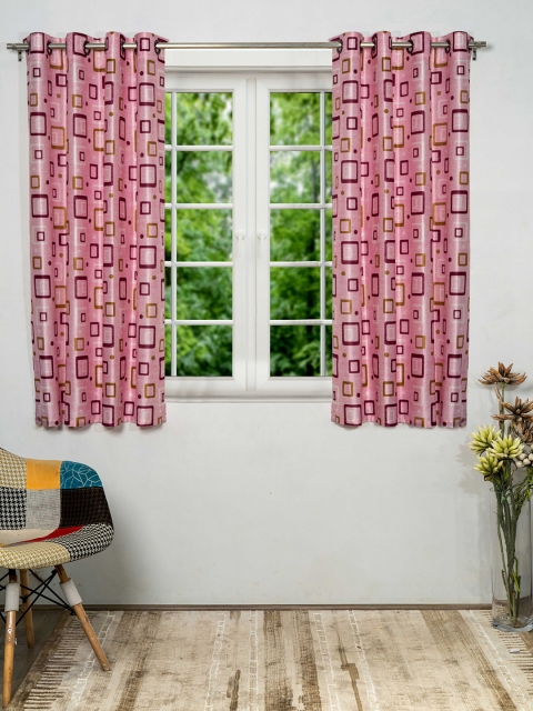 

SHIVANAA HOMES Pink & Maroon Set of 2 Geometric Window Curtain