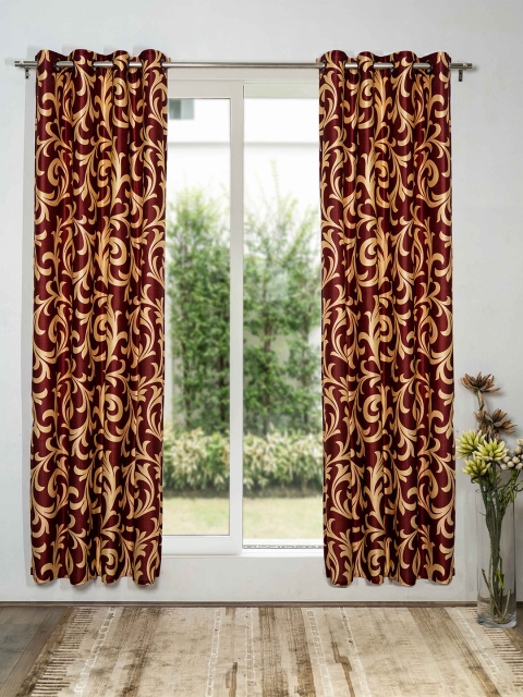 

SHIVANAA HOMES Set Of 2 Maroon & Gold-Toned Floral Digital Printed Long Door Curtain