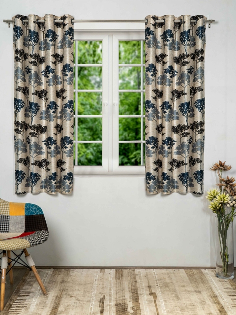 

SHIVANAA HOMES Cream-Coloured & Grey Set of 2 Floral Window Curtain