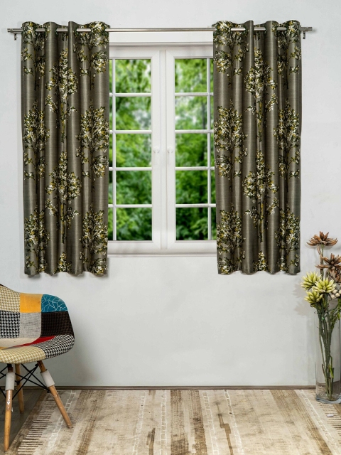 

SHIVANAA HOMES Green & Grey Set of 2 Floral Window Curtain