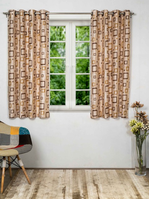 

SHIVANAA HOMES Brown & Gold-Toned Set of 2 Geometric Window Curtain