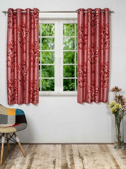 

SHIVANAA HOMES Red Set of 2 Floral Window Curtain