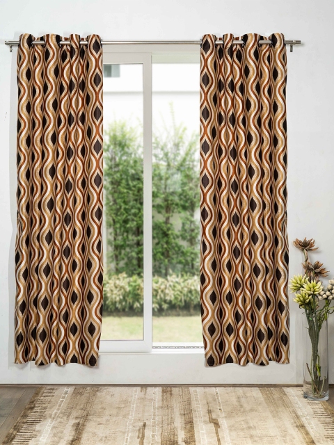 

SHIVANAA HOMES Cream-Coloured & Brown Set of 2 Geometric Door Curtain