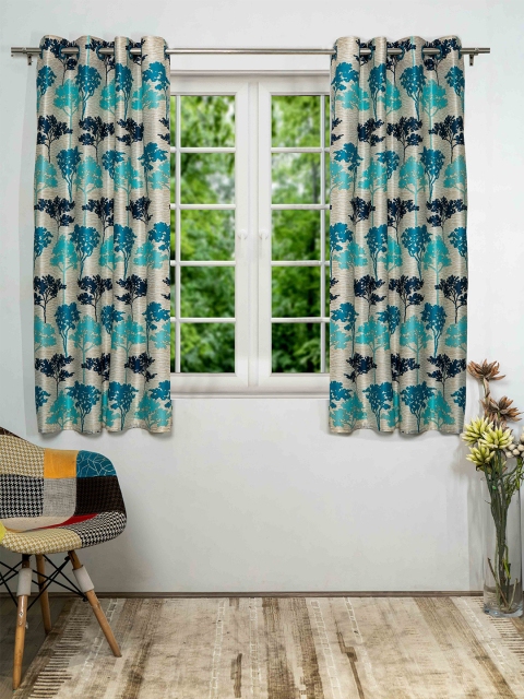 

SHIVANAA HOMES Cream-Coloured & Blue Set of 2 Floral Window Curtain