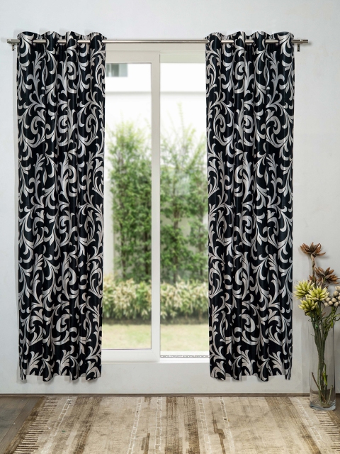

SHIVANAA HOMES Off White & Black Set of 2 Floral Long Door Curtain