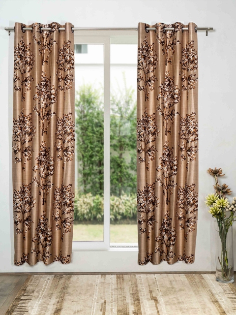 

SHIVANAA HOMES Brown & Pink Set of 2 Floral Long Door Curtain