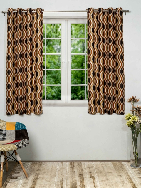 

SHIVANAA HOMES Set of 2 Cream-Coloured & Brown Geometric Window Curtain