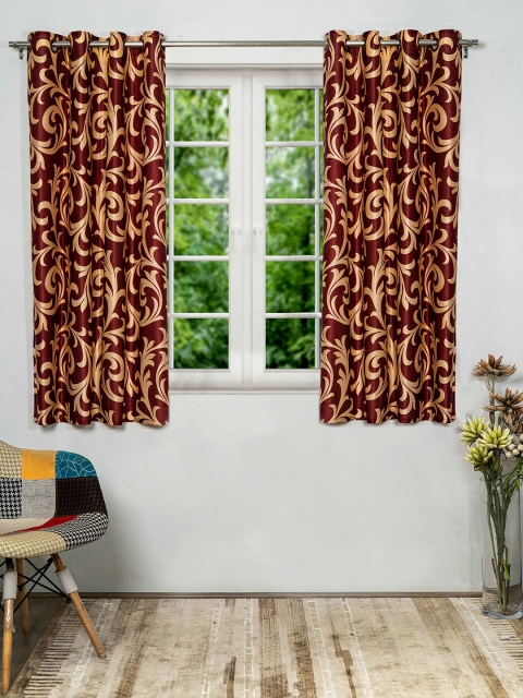 

SHIVANAA HOMES Maroon & Gold-Toned Set of 2 Ethnic Motifs Window Curtain