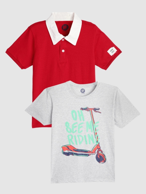 

YK Boys Pack of 2 Printed Cotton Tshirts, Red