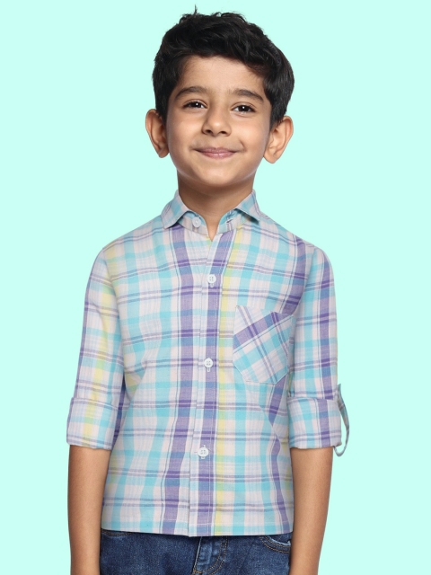 

YK Boys Blue Tartan Checked Casual Shirt