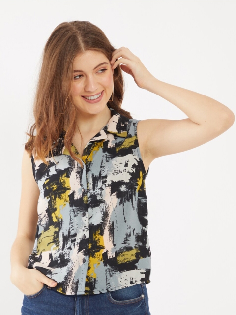 

Zink London Women Grey Printed Shirt Style Top
