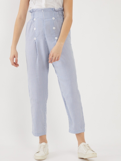 

Zink London Women Blue & White Striped High-Rise Trousers