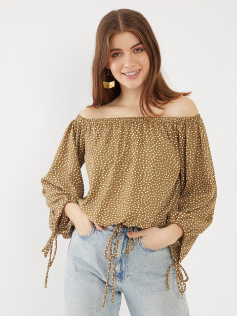 

Zink London Green Print Off-Shoulder Bardot Top
