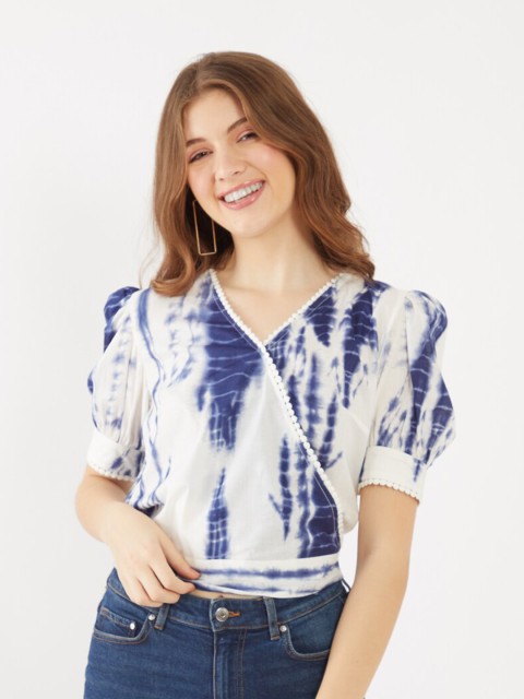

Zink London Blue & White Tie and Dye Styled Back Crop Top