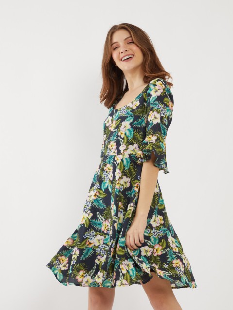 

Zink London Navy Blue & Green Floral Dress