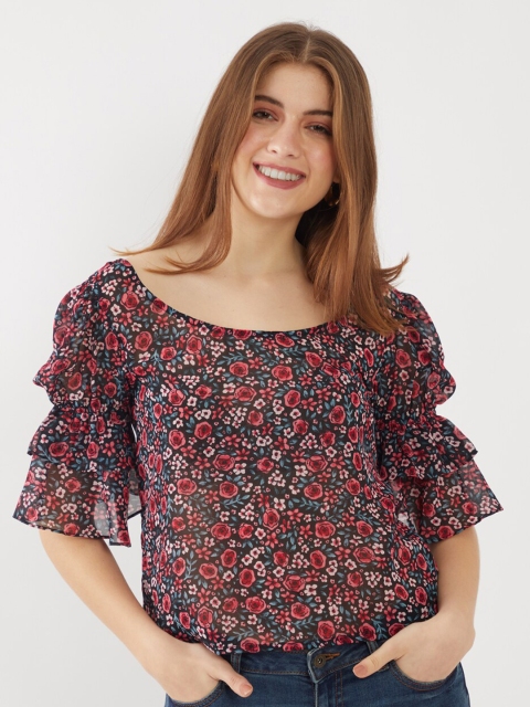 

Zink London Black Floral Print Top