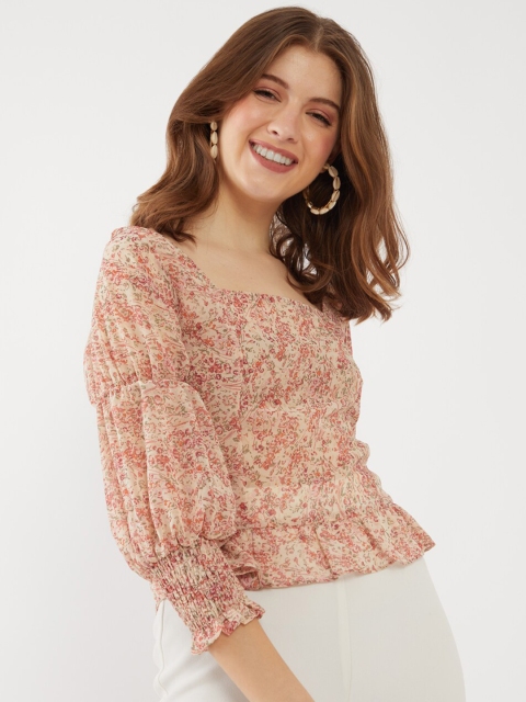 

Zink London Beige Floral Regular Top