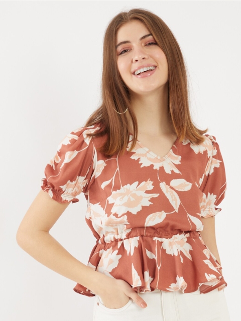 

Zink London Brown Floral Print Peplum Top