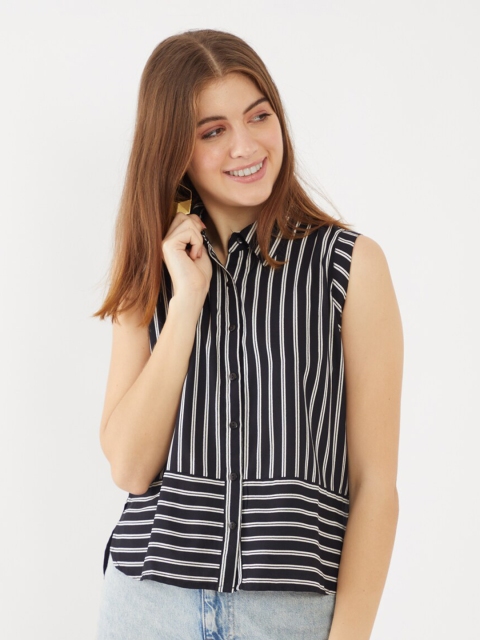 

Zink London Black Striped Shirt Style Top