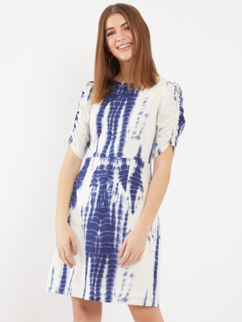 

Zink London Woman Blue Tie and Dye Puff Sleeve A-Line Dress