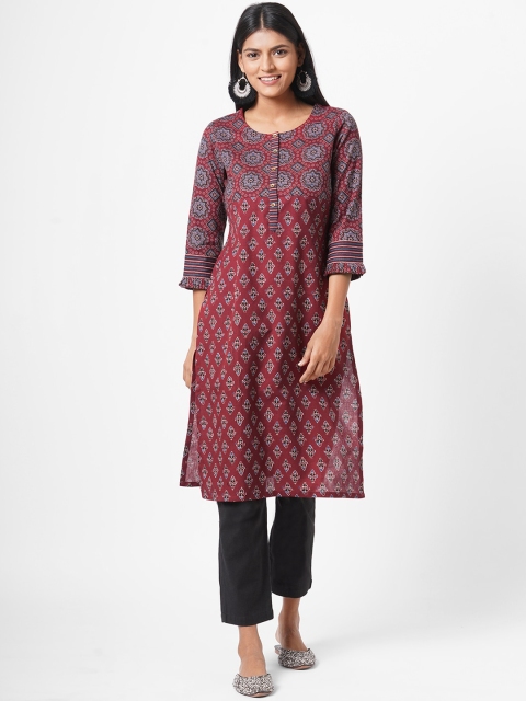 

KAMI KUBI Women Maroon & Turquoise Blue Printed Kurta