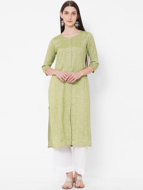 

KAMI KUBI Women Green & White Bandhani Printed Pure Cotton Kurta