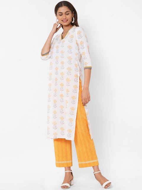 

KAMI KUBI Women White Floral Printed Straight Kurta