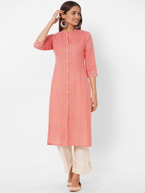 

KAMI KUBI Women Peach Ethnic Motifs Printed Pure Cotton Kurta