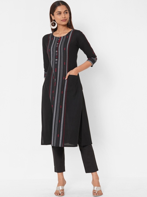 

KAMI KUBI Women Black Striped Pure Cotton Kurta
