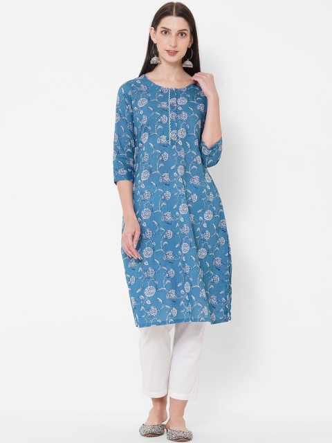 

KAMI KUBI Women Blue & White Floral Printed Kurta
