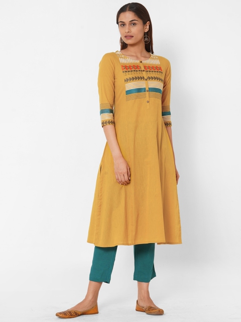 

KAMI KUBI Women Yellow Yoke Design Pure Cotton Anarkali Kurta