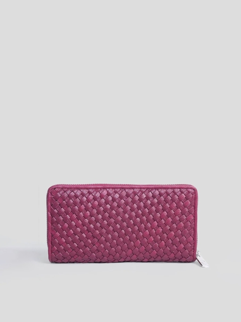

Biba Women Pink Woven Design Leather Zip Around Wallet