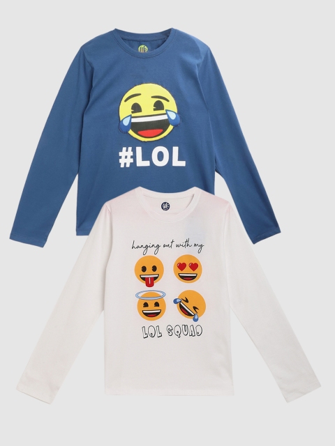 

YK emoji Pack of 2 Boys Printed T-Shirts, White