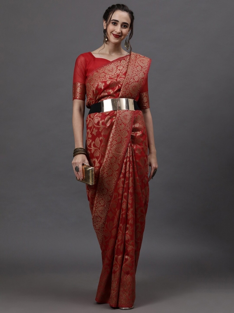 

Mitera Red & Gold-Toned Ethnic Motifs Zari Banarasi Saree
