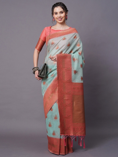 

Mitera Blue & Red Floral Woven Design Banarasi Saree