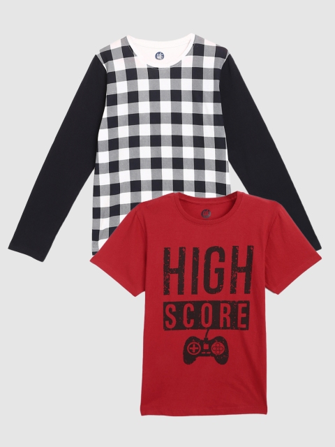 

YK Boys Navy Blue & Red Pack Of 2 Checked T-shirts