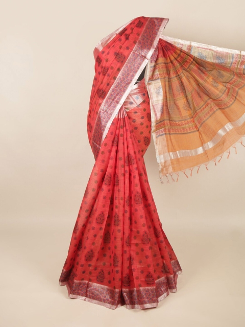 

Pothys Red & Mustard Silk Cotton Saree